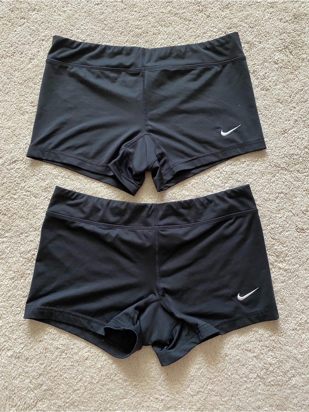 Two Pairs Nike Women's Black Athletic Training Shorts with Swoosh